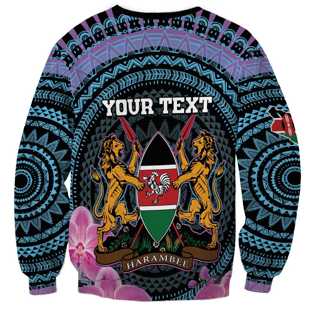 Personalised Kenya Lilac Breasted Roller Sweatshirt Mix Maasai Shield With Orchid Flower - Wonder Print Shop