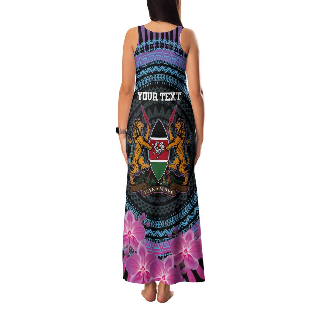 Personalised Kenya Lilac Breasted Roller Tank Maxi Dress Mix Maasai Shield With Orchid Flower - Wonder Print Shop