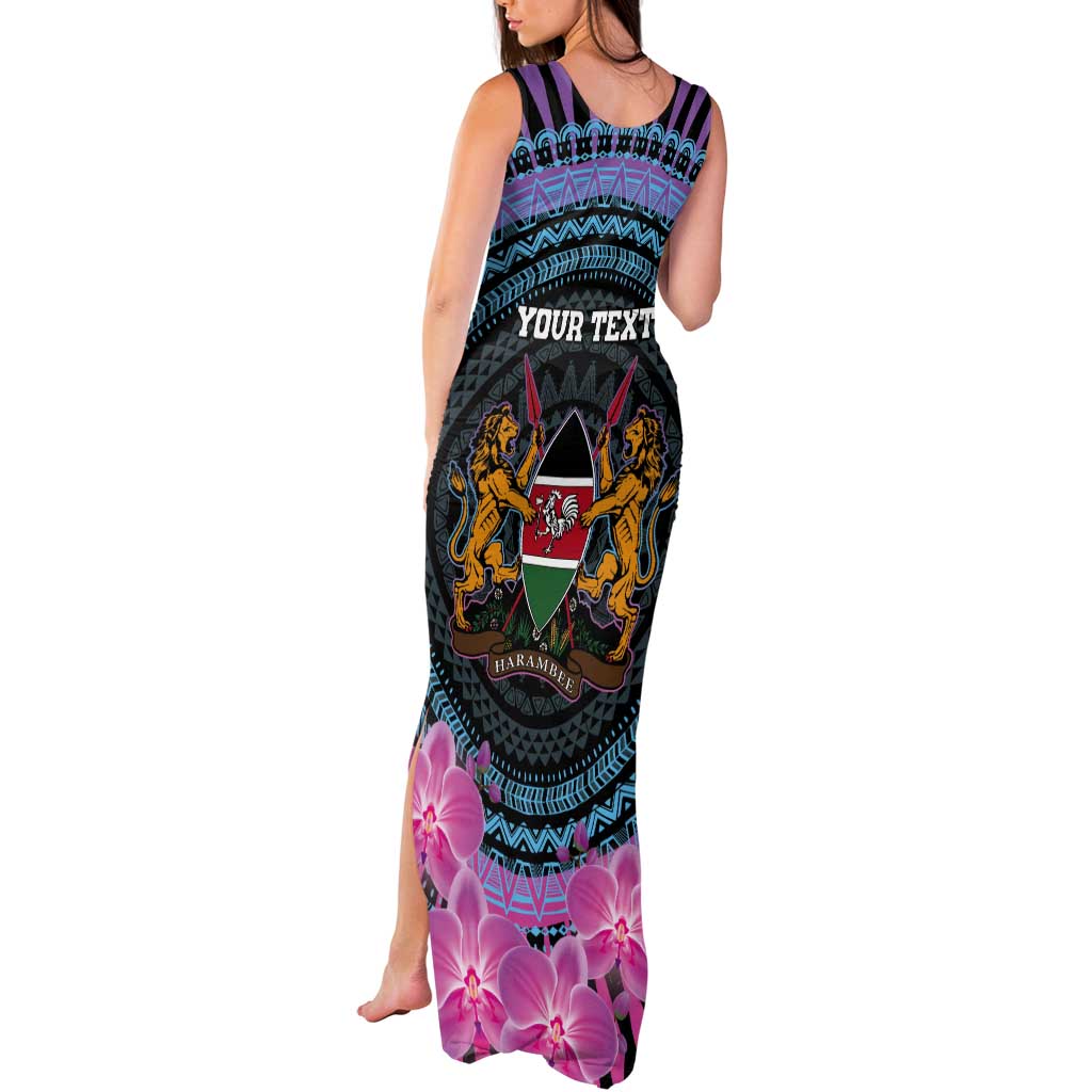 Personalised Kenya Lilac Breasted Roller Tank Maxi Dress Mix Maasai Shield With Orchid Flower - Wonder Print Shop