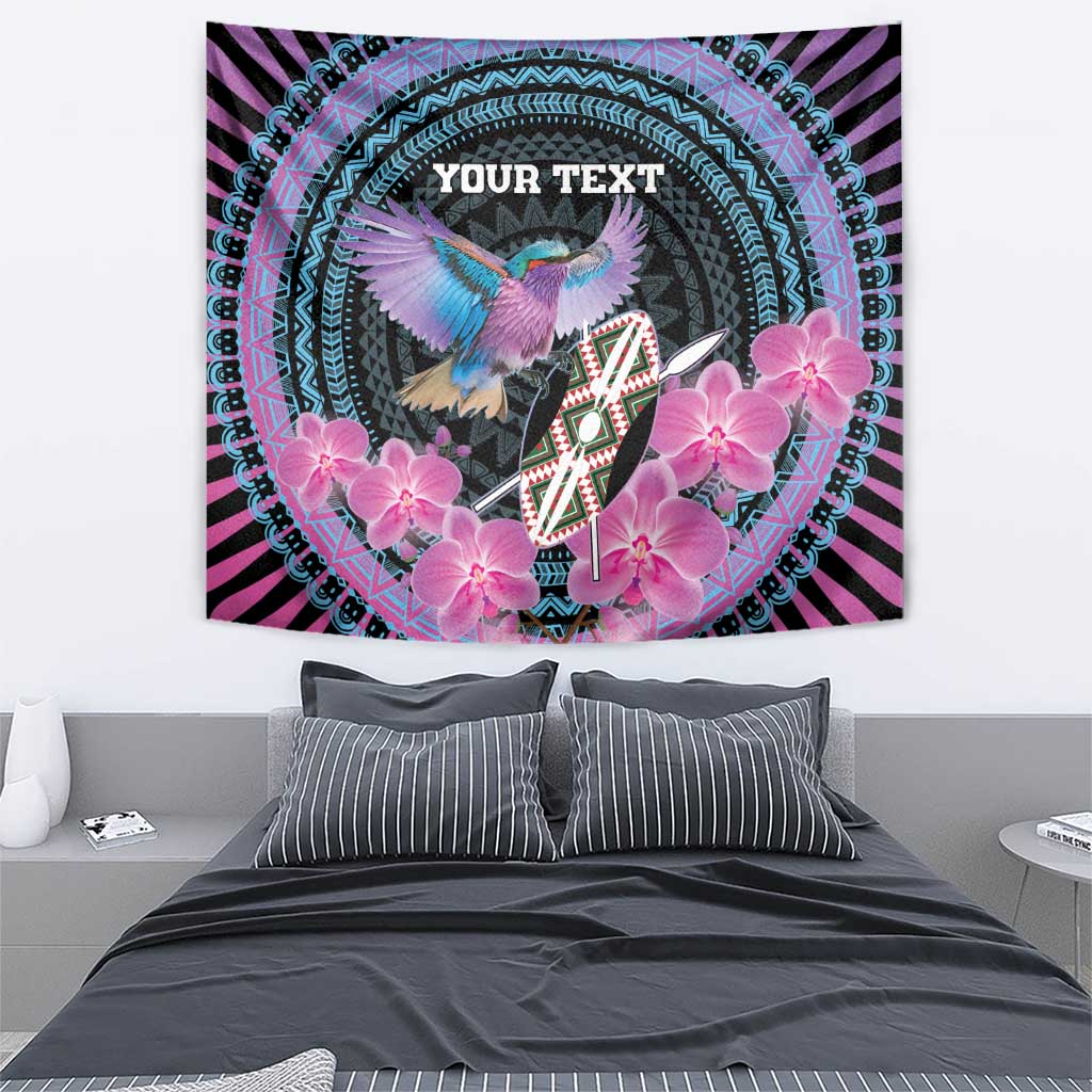 Personalised Kenya Lilac Breasted Roller Tapestry Mix Maasai Shield With Orchid Flower - Wonder Print Shop