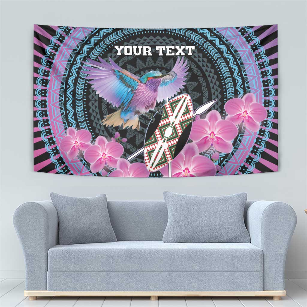 Personalised Kenya Lilac Breasted Roller Tapestry Mix Maasai Shield With Orchid Flower - Wonder Print Shop