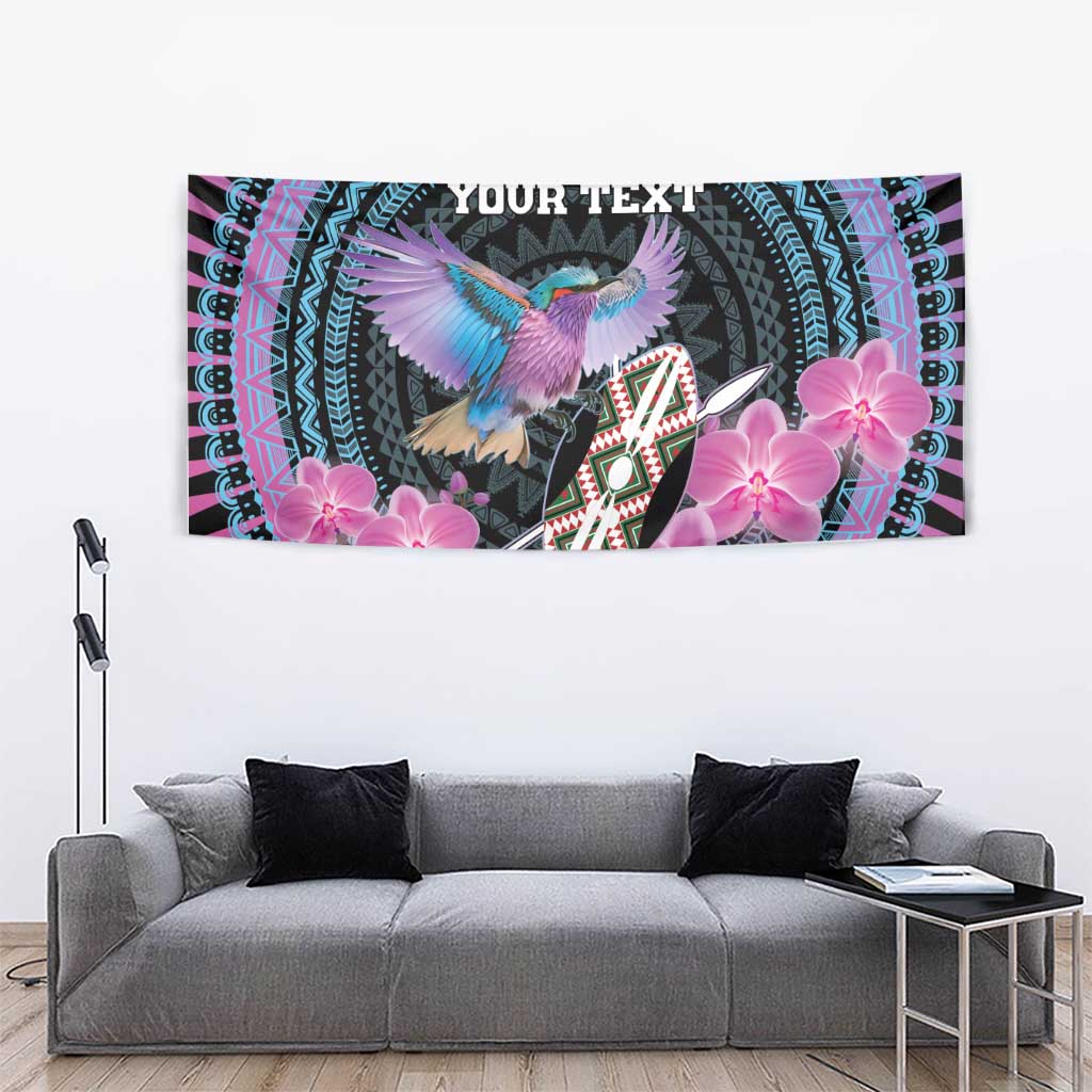 Personalised Kenya Lilac Breasted Roller Tapestry Mix Maasai Shield With Orchid Flower - Wonder Print Shop