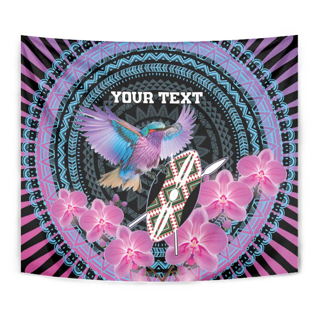Personalised Kenya Lilac Breasted Roller Tapestry Mix Maasai Shield With Orchid Flower - Wonder Print Shop