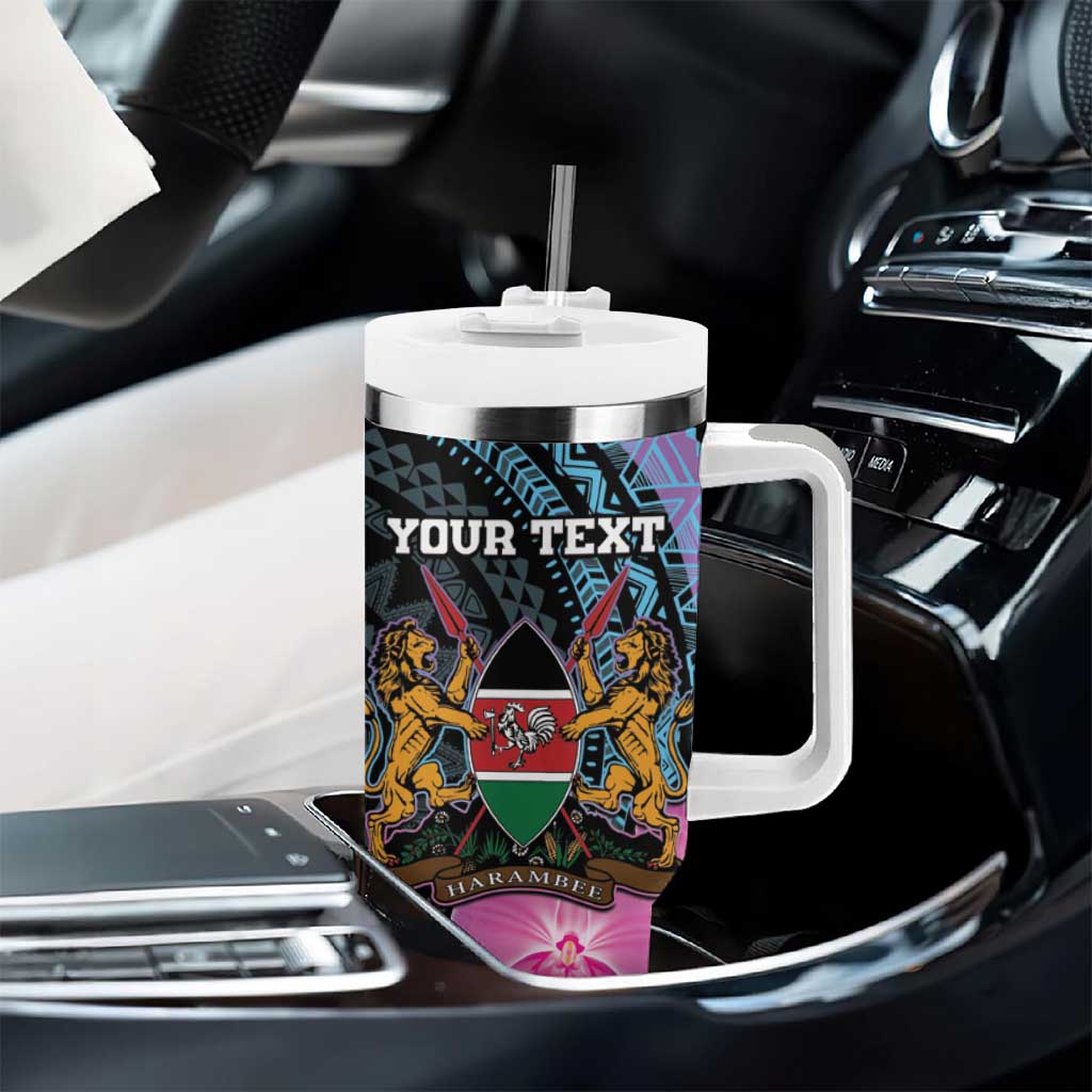 Personalised Kenya Lilac Breasted Roller Tumbler With Handle Mix Maasai Shield With Orchid Flower - Wonder Print Shop