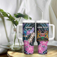 Personalised Kenya Lilac Breasted Roller Tumbler With Handle Mix Maasai Shield With Orchid Flower - Wonder Print Shop