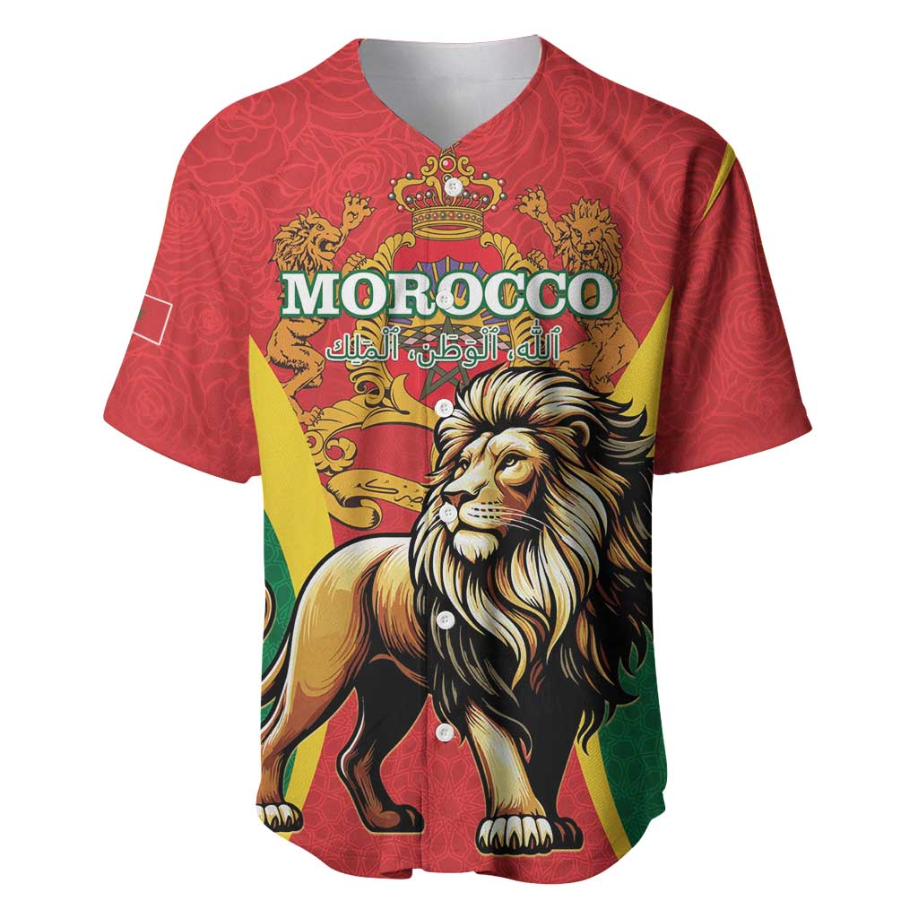 Personalised Morocco Proclamation Day Baseball Jersey Barbary Lion Mix Islamic Pattern - Wonder Print Shop
