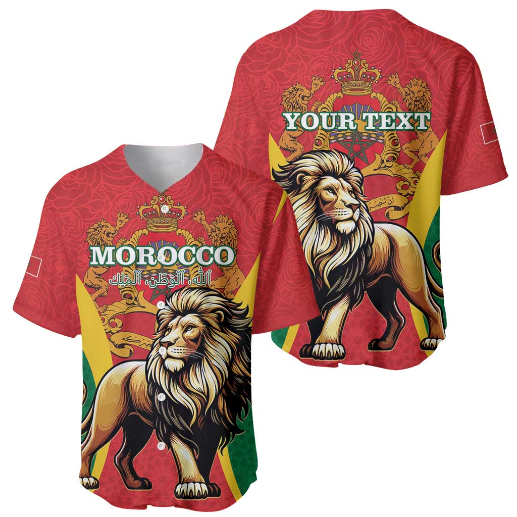 Personalised Morocco Proclamation Day Baseball Jersey Barbary Lion Mix Islamic Pattern - Wonder Print Shop