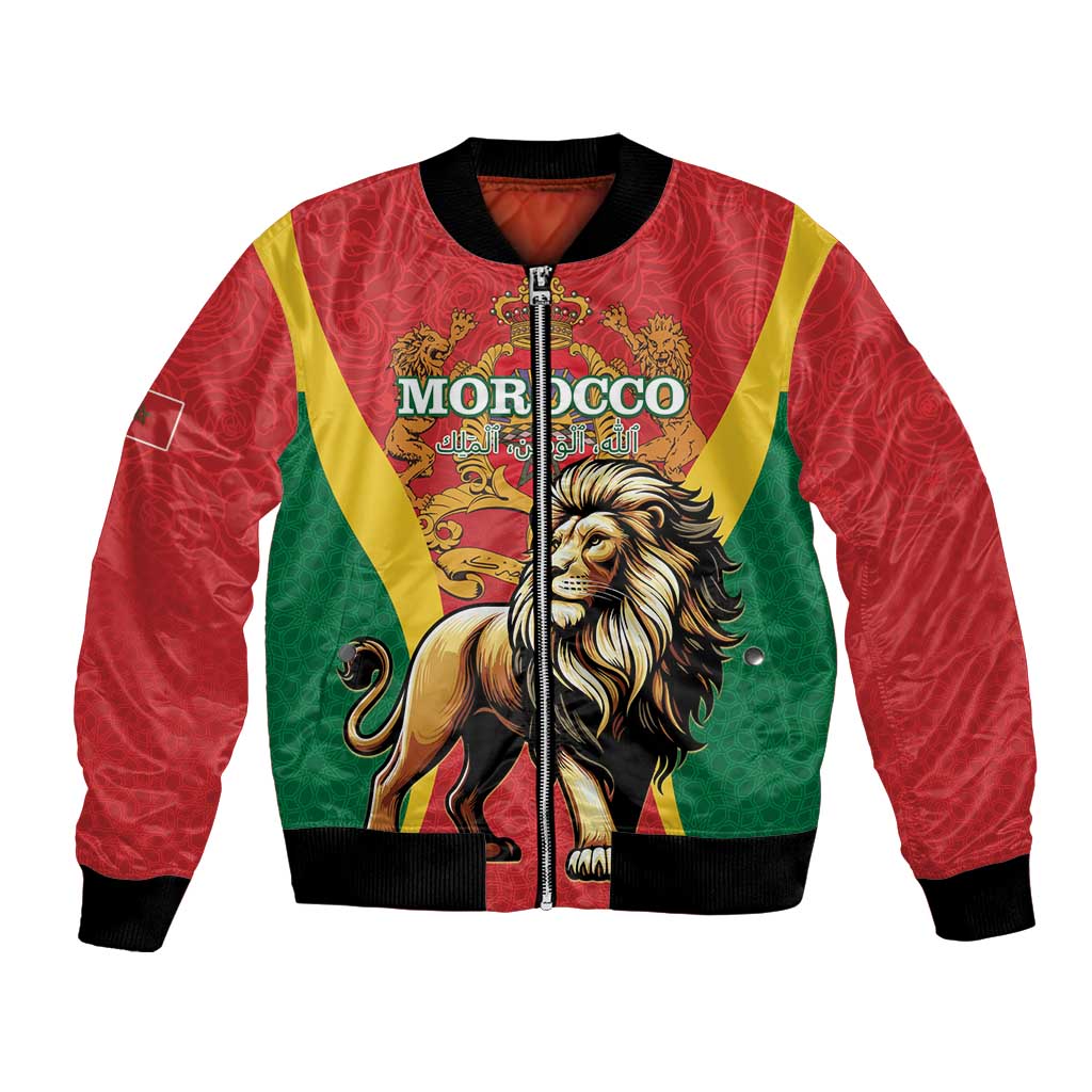 Personalised Morocco Proclamation Day Bomber Jacket Barbary Lion Mix Islamic Pattern - Wonder Print Shop