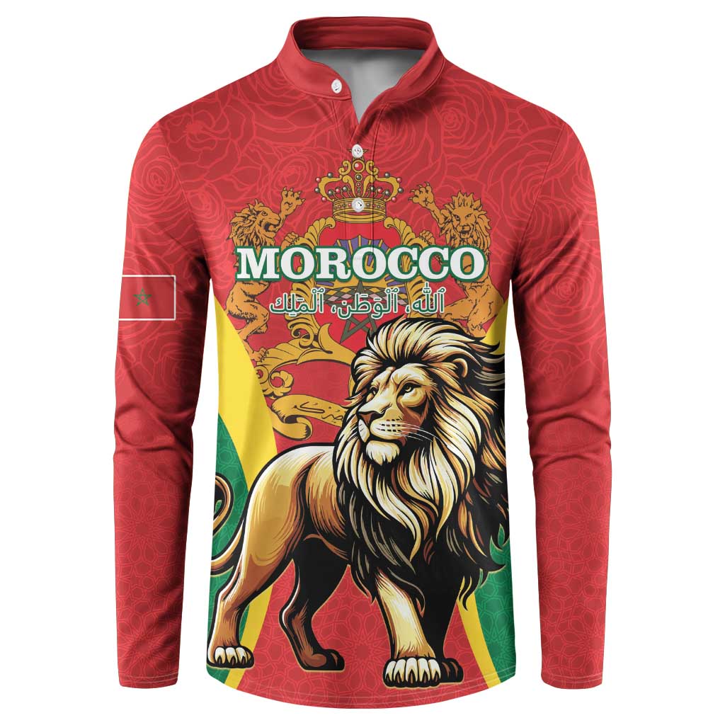 Personalised Morocco Proclamation Day Button Sweatshirt Barbary Lion Mix Islamic Pattern - Wonder Print Shop