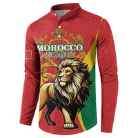 Personalised Morocco Proclamation Day Button Sweatshirt Barbary Lion Mix Islamic Pattern - Wonder Print Shop