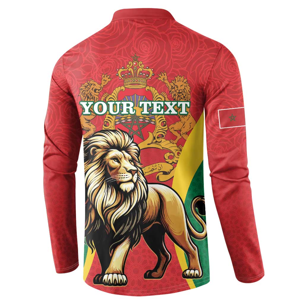 Personalised Morocco Proclamation Day Button Sweatshirt Barbary Lion Mix Islamic Pattern - Wonder Print Shop