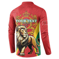 Personalised Morocco Proclamation Day Button Sweatshirt Barbary Lion Mix Islamic Pattern - Wonder Print Shop