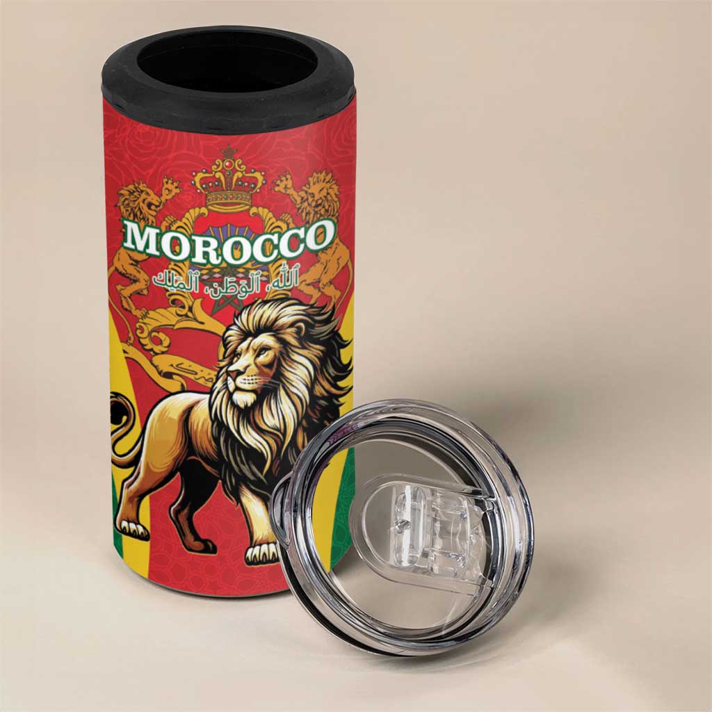 Personalised Morocco Proclamation Day 4 in 1 Can Cooler Tumbler Barbary Lion Mix Islamic Pattern - Wonder Print Shop