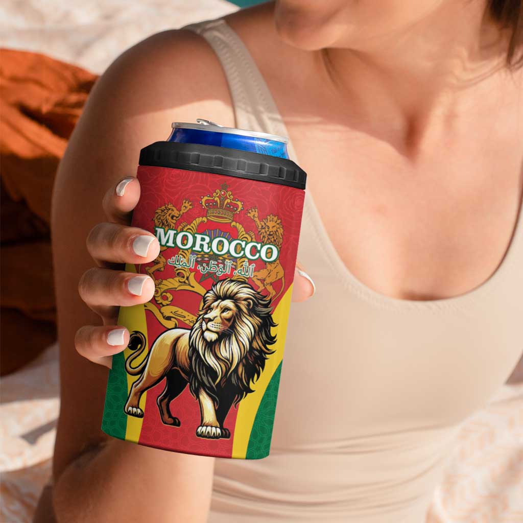 Personalised Morocco Proclamation Day 4 in 1 Can Cooler Tumbler Barbary Lion Mix Islamic Pattern - Wonder Print Shop