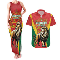 Personalised Morocco Proclamation Day Couples Matching Tank Maxi Dress and Hawaiian Shirt Barbary Lion Mix Islamic Pattern - Wonder Print Shop