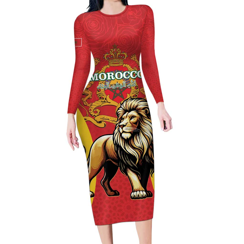 Personalised Morocco Proclamation Day Family Matching Long Sleeve Bodycon Dress and Hawaiian Shirt Barbary Lion Mix Islamic Pattern - Wonder Print Shop
