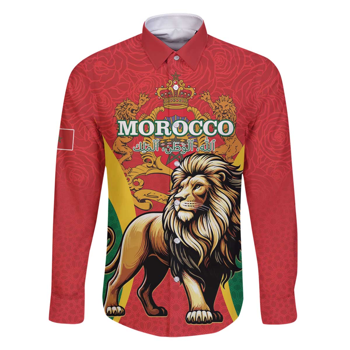 Personalised Morocco Proclamation Day Family Matching Off The Shoulder Long Sleeve Dress and Hawaiian Shirt Barbary Lion Mix Islamic Pattern - Wonder Print Shop