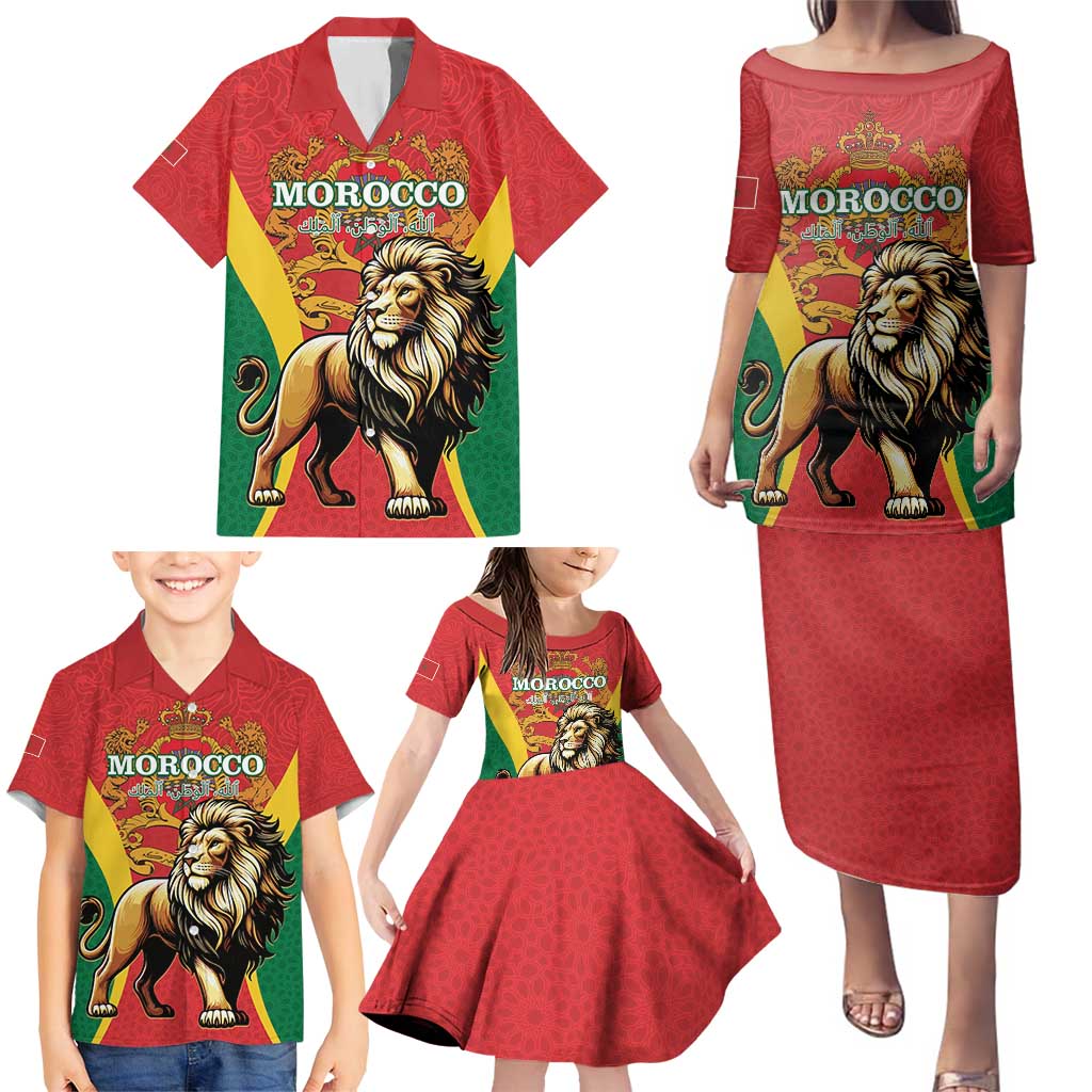 Personalised Morocco Proclamation Day Family Matching Puletasi and Hawaiian Shirt Barbary Lion Mix Islamic Pattern - Wonder Print Shop