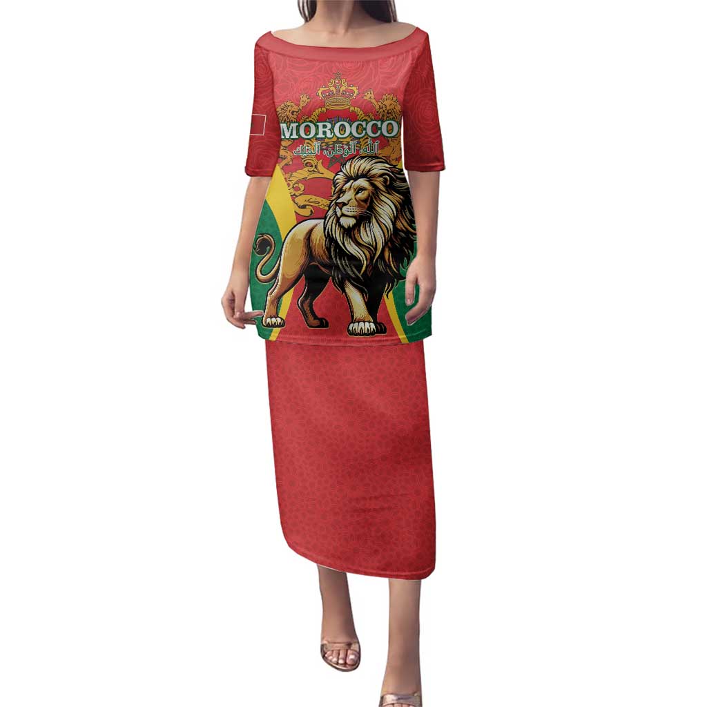 Personalised Morocco Proclamation Day Family Matching Puletasi and Hawaiian Shirt Barbary Lion Mix Islamic Pattern - Wonder Print Shop