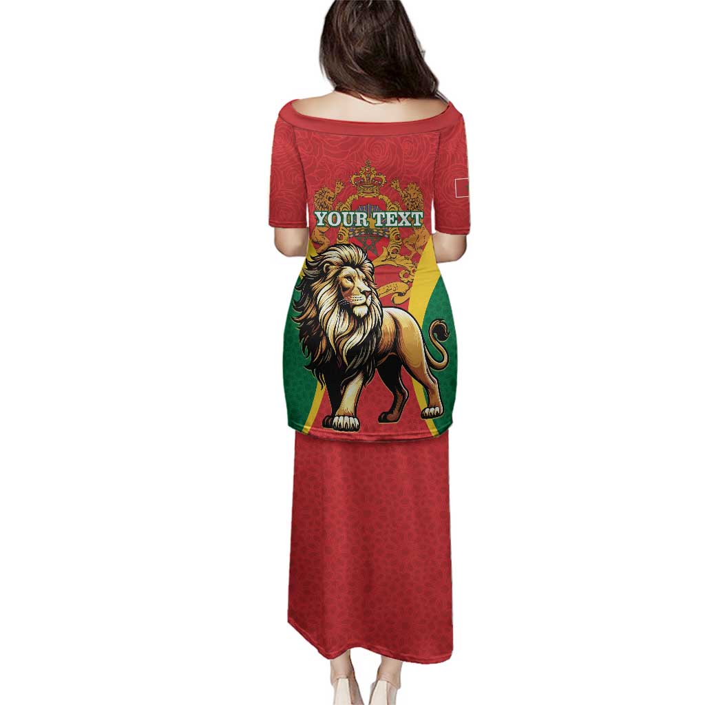 Personalised Morocco Proclamation Day Family Matching Puletasi and Hawaiian Shirt Barbary Lion Mix Islamic Pattern - Wonder Print Shop