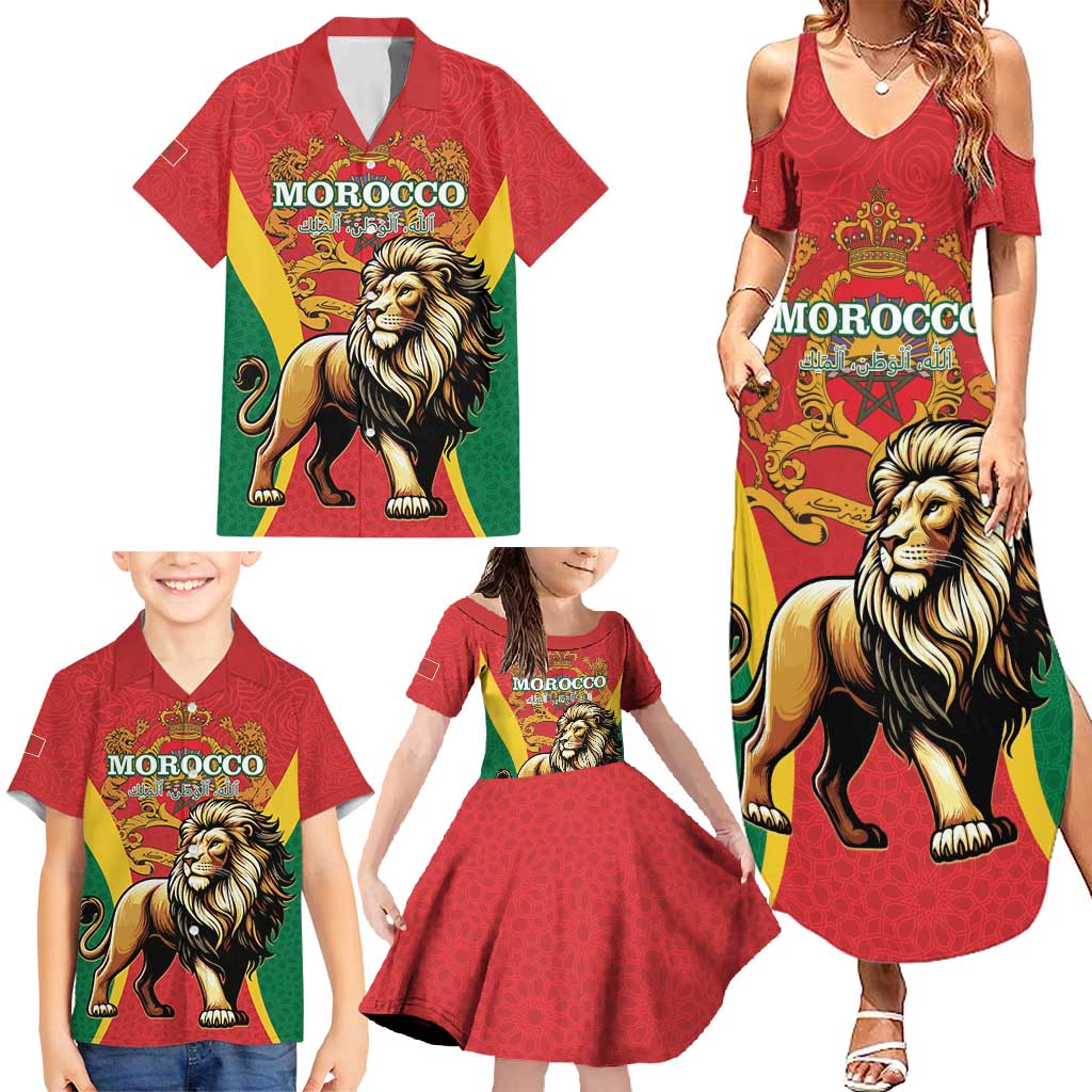 Personalised Morocco Proclamation Day Family Matching Summer Maxi Dress and Hawaiian Shirt Barbary Lion Mix Islamic Pattern - Wonder Print Shop