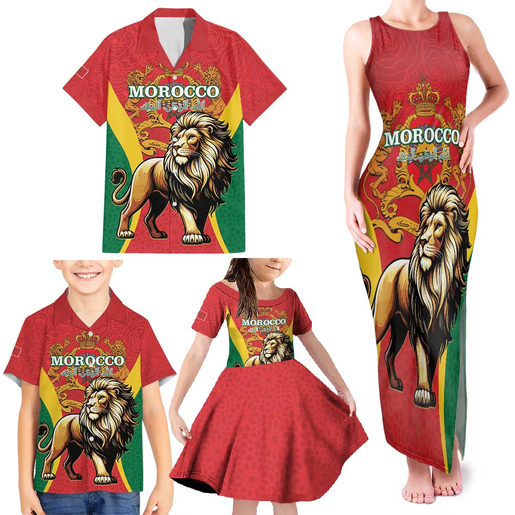 Personalised Morocco Proclamation Day Family Matching Tank Maxi Dress and Hawaiian Shirt Barbary Lion Mix Islamic Pattern - Wonder Print Shop