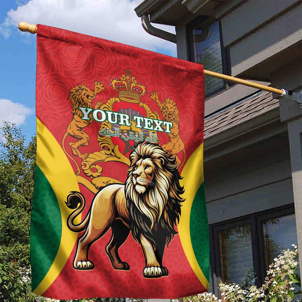 Personalised Morocco Proclamation Day Garden Flag Barbary Lion Mix Islamic Pattern - Wonder Print Shop