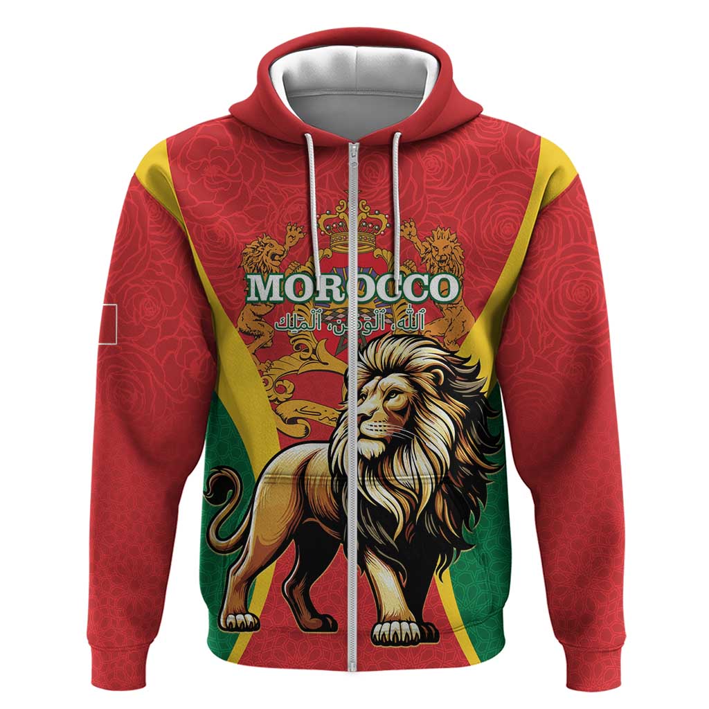Personalised Morocco Proclamation Day Hoodie Barbary Lion Mix Islamic Pattern - Wonder Print Shop