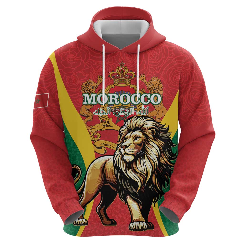 Personalised Morocco Proclamation Day Hoodie Barbary Lion Mix Islamic Pattern - Wonder Print Shop