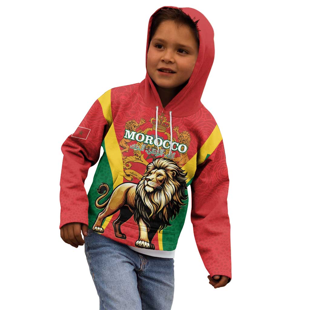 Personalised Morocco Proclamation Day Kid Hoodie Barbary Lion Mix Islamic Pattern - Wonder Print Shop