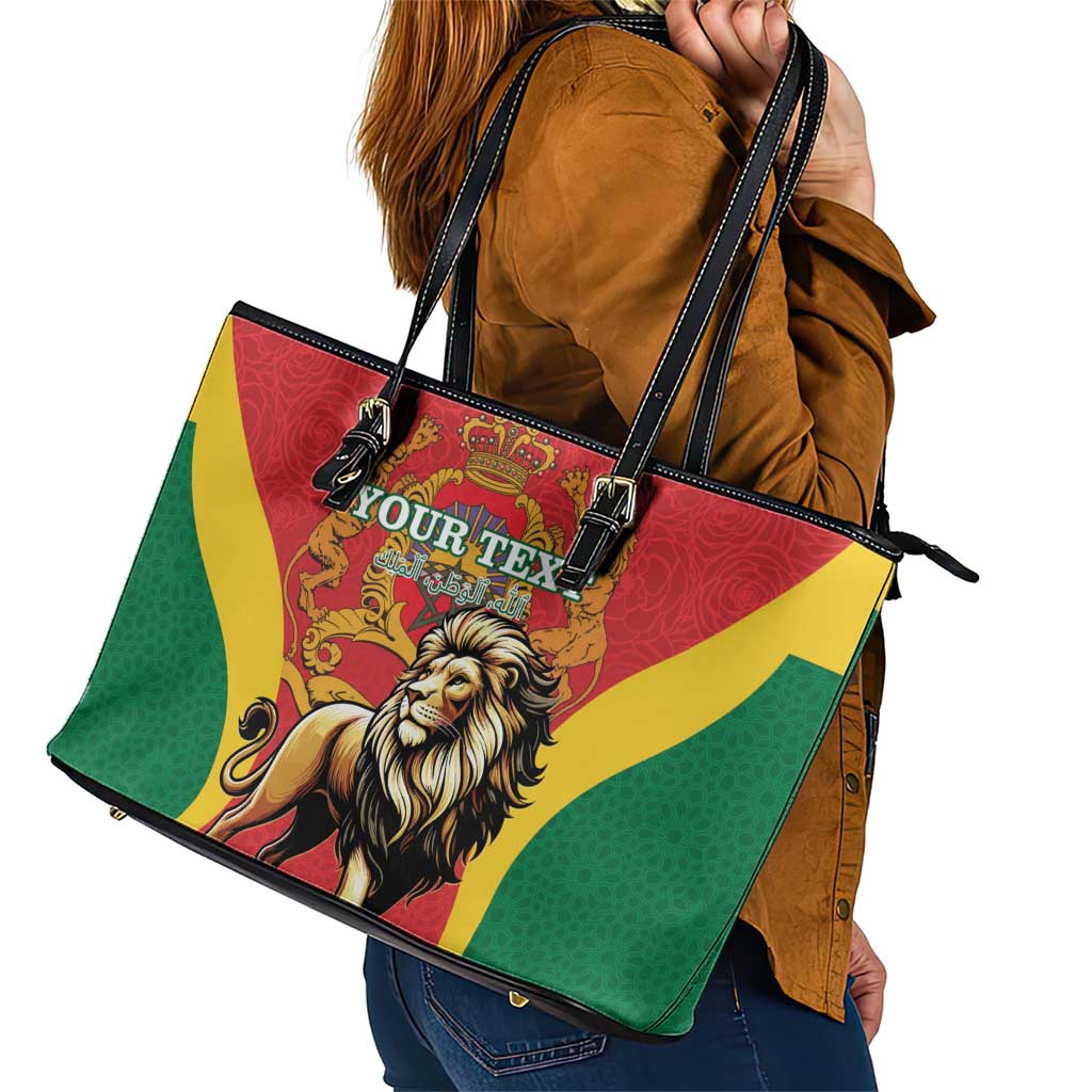 Personalised Morocco Proclamation Day Leather Tote Bag Barbary Lion Mix Islamic Pattern - Wonder Print Shop