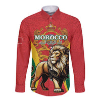 Personalised Morocco Proclamation Day Long Sleeve Button Shirt Barbary Lion Mix Islamic Pattern - Wonder Print Shop