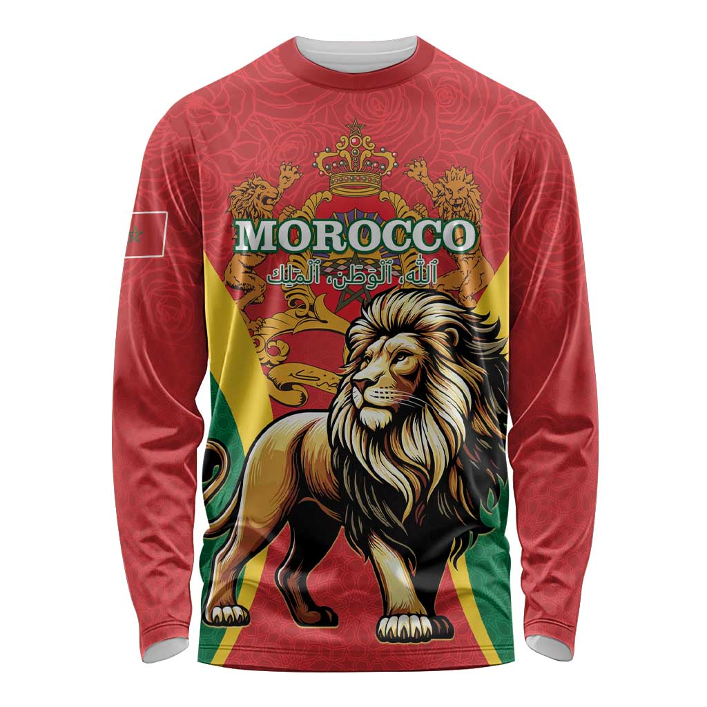 Personalised Morocco Proclamation Day Long Sleeve Shirt Barbary Lion Mix Islamic Pattern - Wonder Print Shop