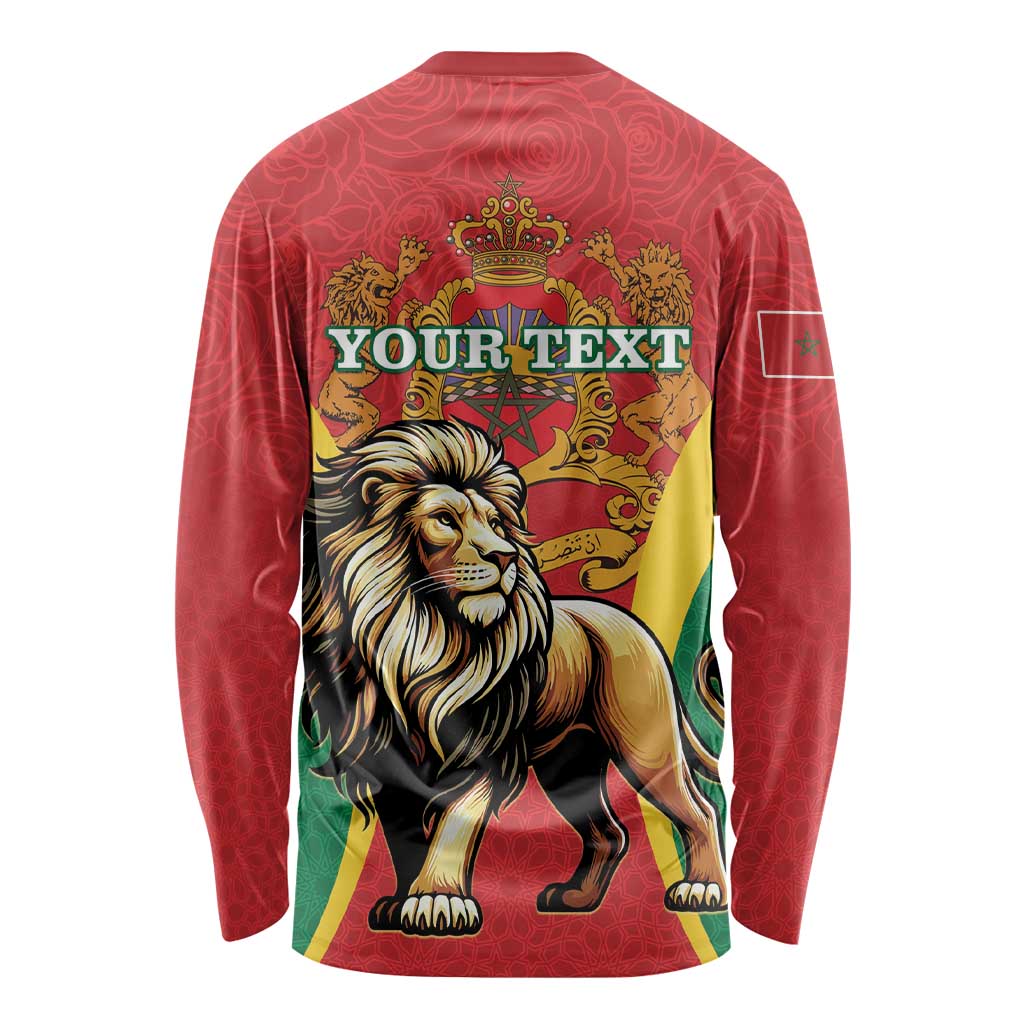 Personalised Morocco Proclamation Day Long Sleeve Shirt Barbary Lion Mix Islamic Pattern - Wonder Print Shop
