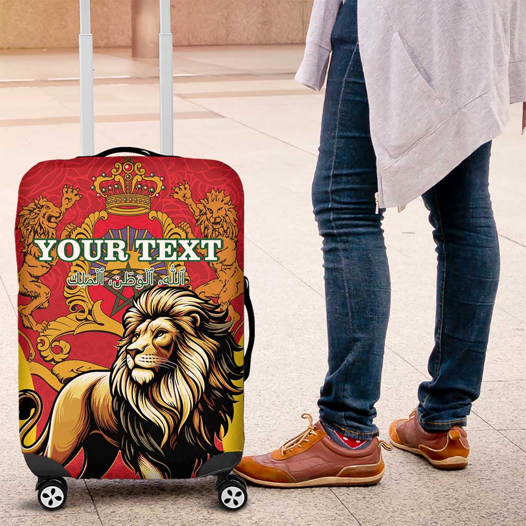 Personalised Morocco Proclamation Day Luggage Cover Barbary Lion Mix Islamic Pattern - Wonder Print Shop