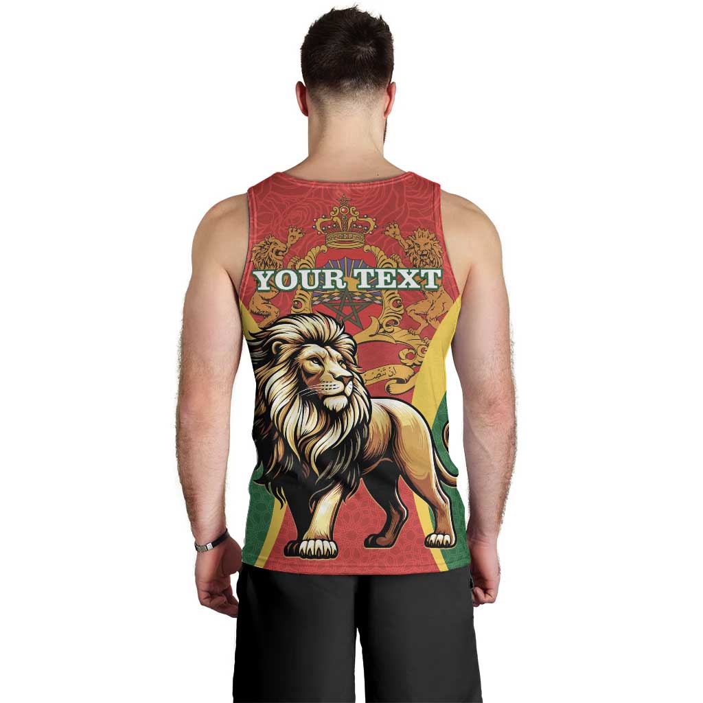 Personalised Morocco Proclamation Day Men Tank Top Barbary Lion Mix Islamic Pattern - Wonder Print Shop