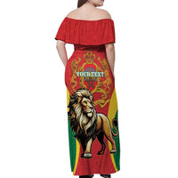 Personalised Morocco Proclamation Day Off Shoulder Maxi Dress Barbary Lion Mix Islamic Pattern - Wonder Print Shop