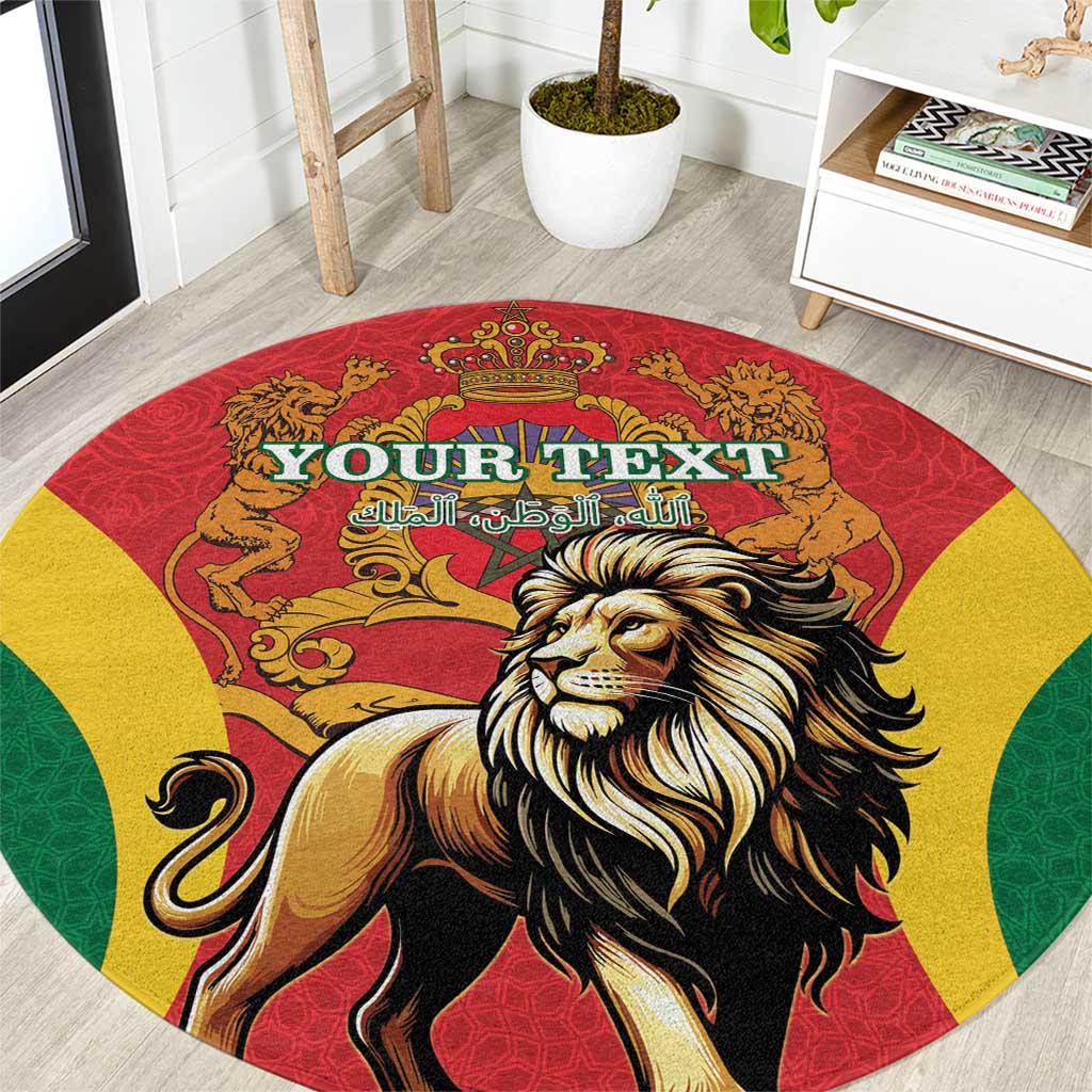 Personalised Morocco Proclamation Day Round Carpet Barbary Lion Mix Islamic Pattern