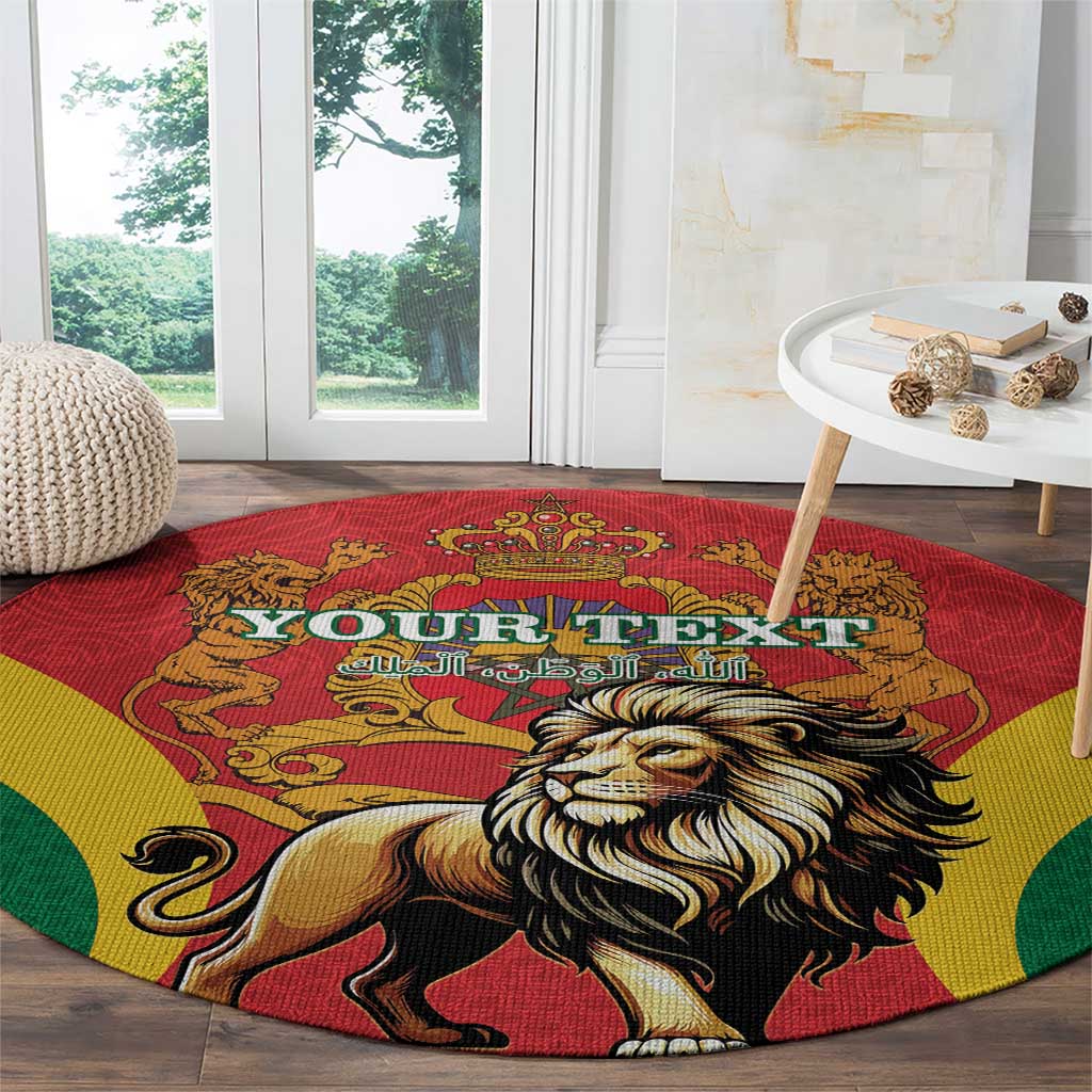 Personalised Morocco Proclamation Day Round Carpet Barbary Lion Mix Islamic Pattern