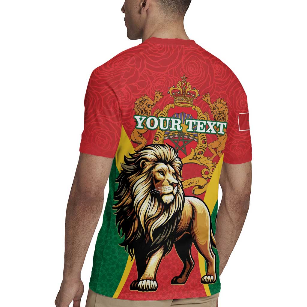 Personalised Morocco Proclamation Day Rugby Jersey Barbary Lion Mix Islamic Pattern - Wonder Print Shop