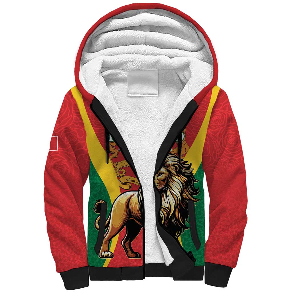 Personalised Morocco Proclamation Day Sherpa Hoodie Barbary Lion Mix Islamic Pattern - Wonder Print Shop