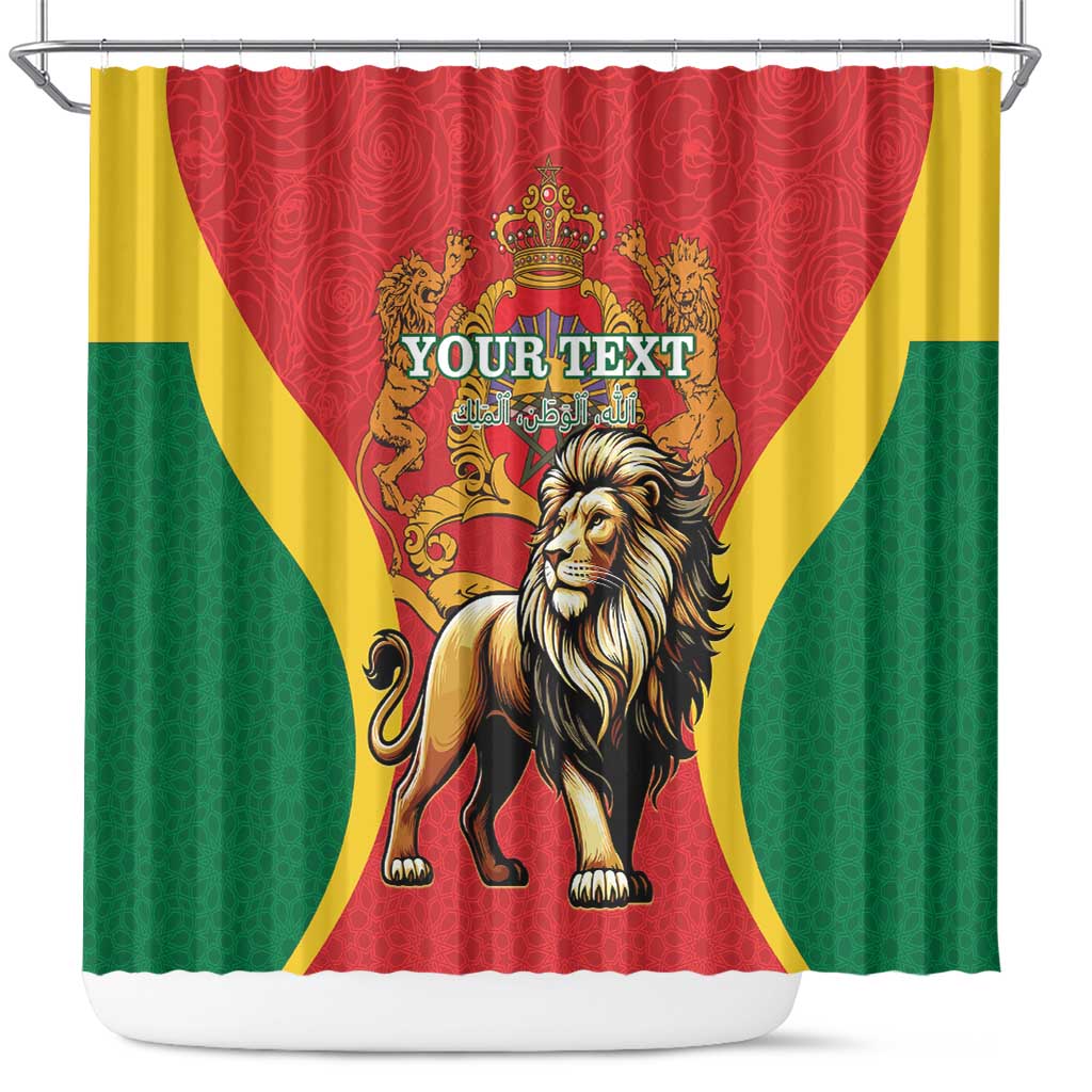Personalised Morocco Proclamation Day Shower Curtain Barbary Lion Mix Islamic Pattern
