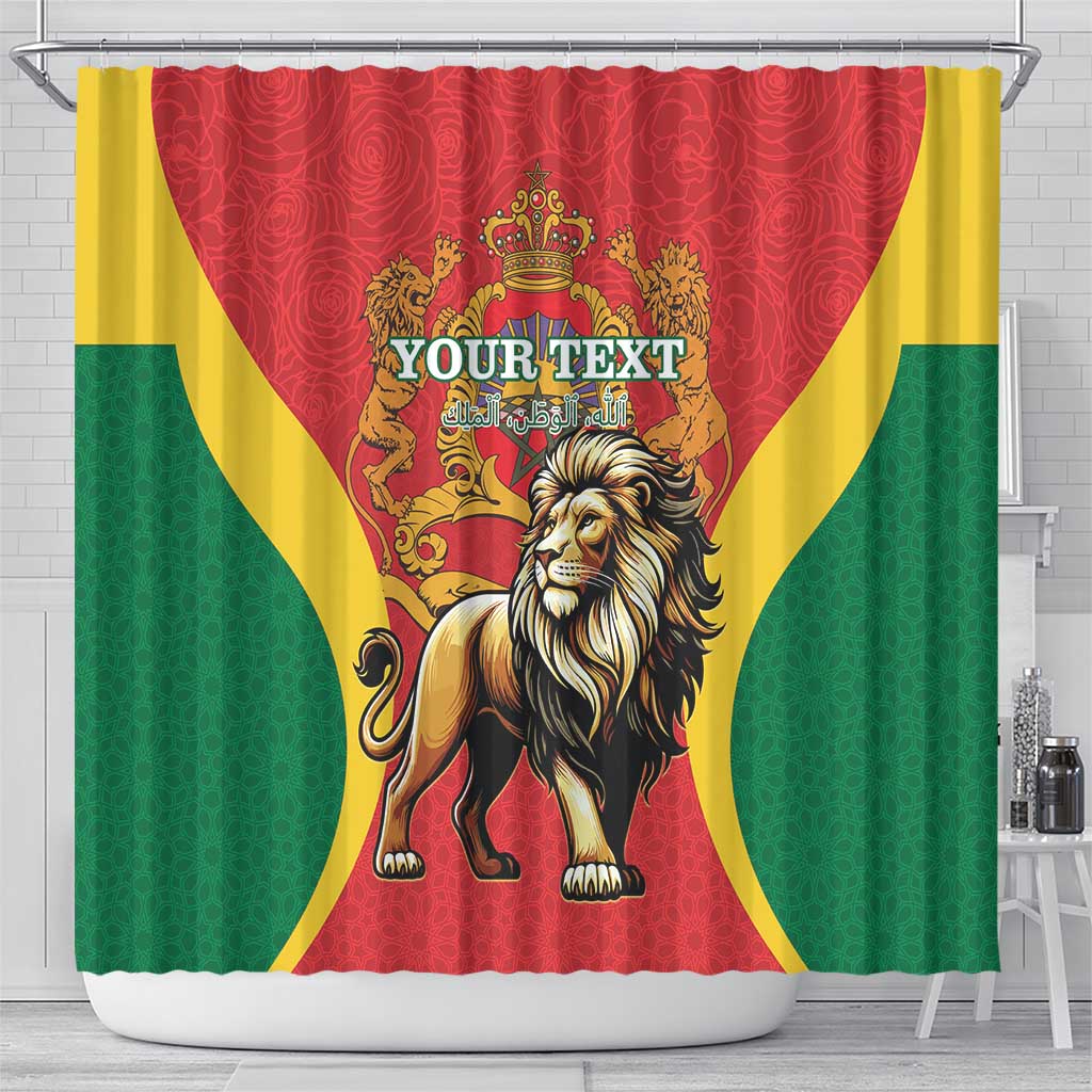 Personalised Morocco Proclamation Day Shower Curtain Barbary Lion Mix Islamic Pattern