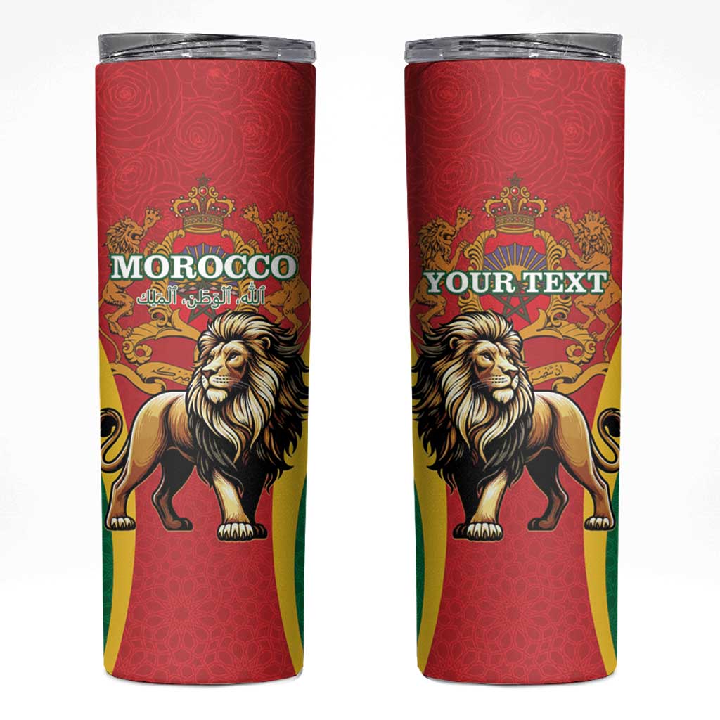 Personalised Morocco Proclamation Day Skinny Tumbler Barbary Lion Mix Islamic Pattern - Wonder Print Shop