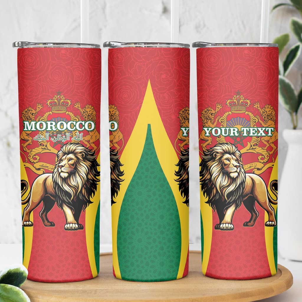 Personalised Morocco Proclamation Day Skinny Tumbler Barbary Lion Mix Islamic Pattern - Wonder Print Shop