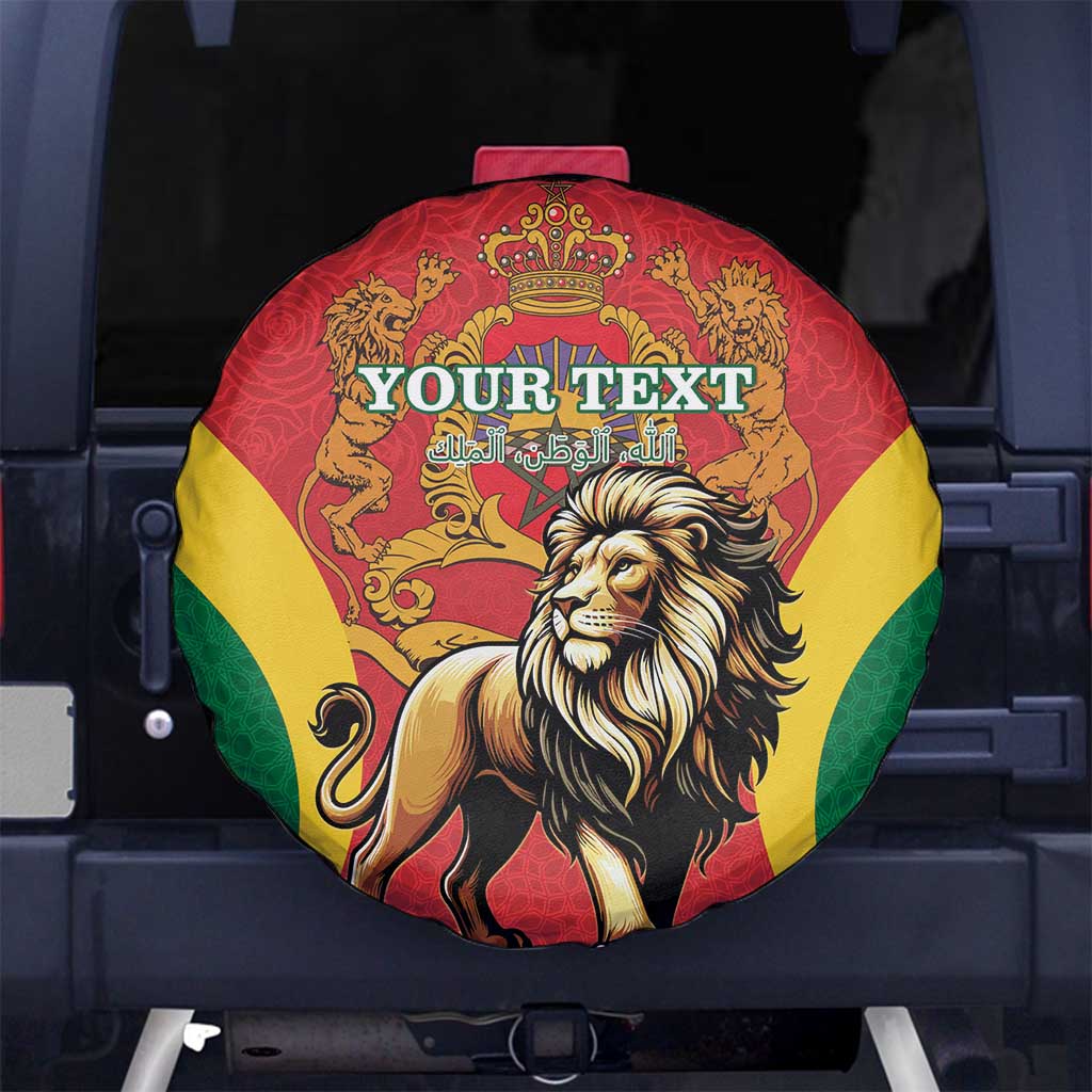 Personalised Morocco Proclamation Day Spare Tire Cover Barbary Lion Mix Islamic Pattern - Wonder Print Shop