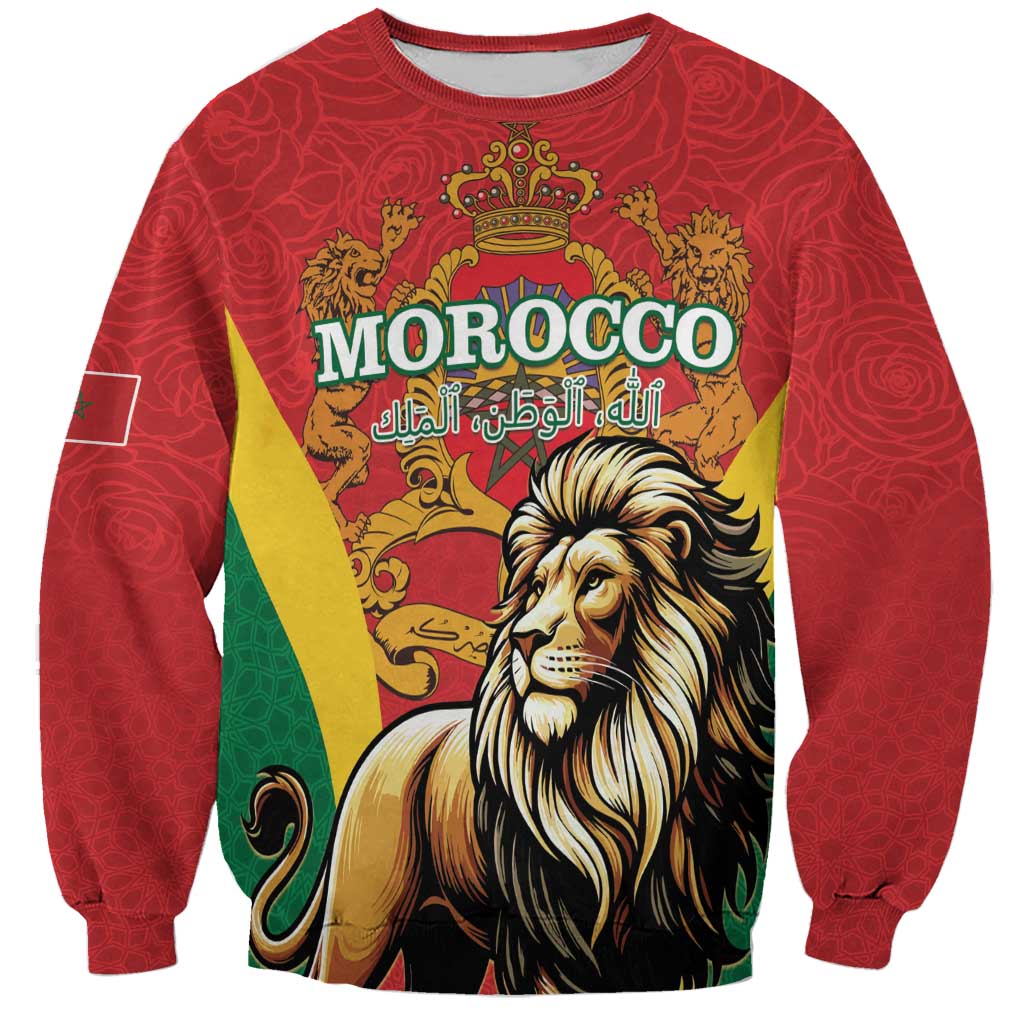 Personalised Morocco Proclamation Day Sweatshirt Barbary Lion Mix Islamic Pattern - Wonder Print Shop