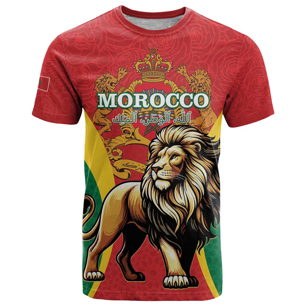 Personalised Morocco Proclamation Day T Shirt Barbary Lion Mix Islamic Pattern - Wonder Print Shop