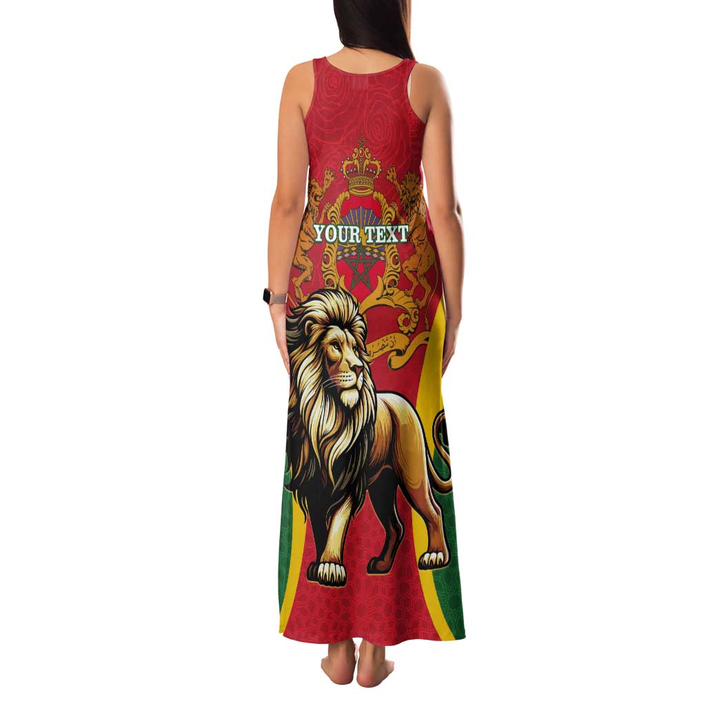 Personalised Morocco Proclamation Day Tank Maxi Dress Barbary Lion Mix Islamic Pattern - Wonder Print Shop