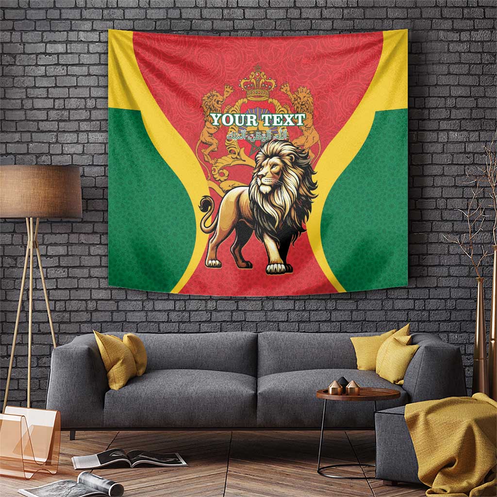 Personalised Morocco Proclamation Day Tapestry Barbary Lion Mix Islamic Pattern - Wonder Print Shop